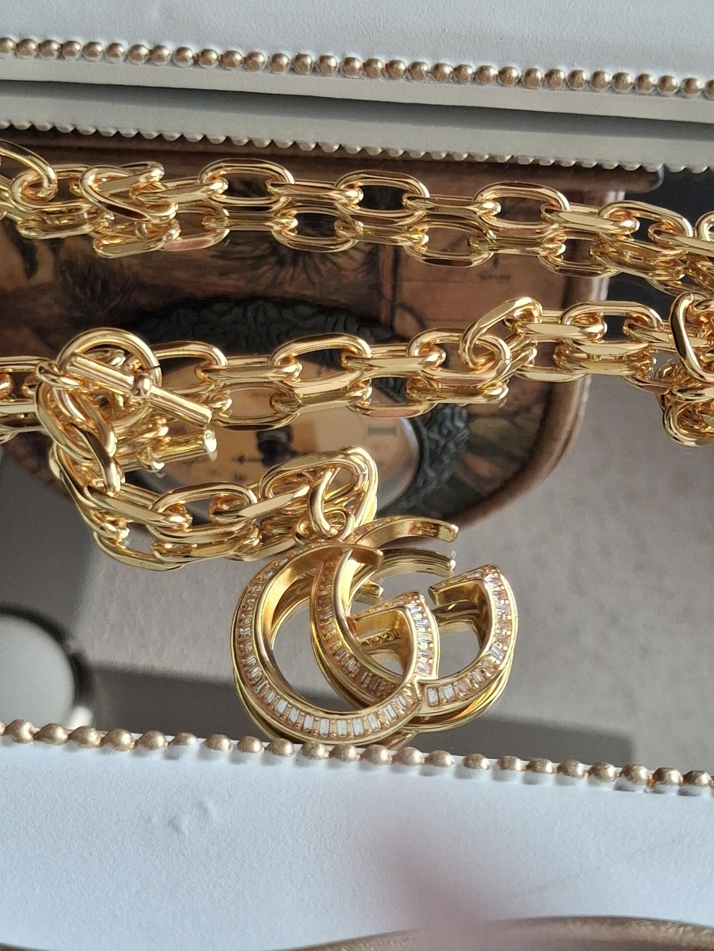 Gucci Fashion Jewelry Gold Double-G Crystal Pendant Chain Necklace